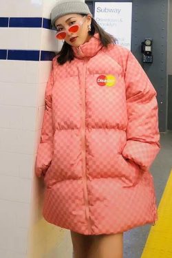 Y2K Grunge Checkered Puffer Jacket - Retro 90s Fashion, Summer & Party Outfits