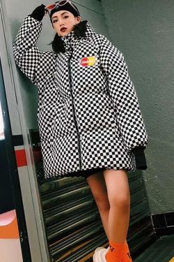 Y2K Grunge Checkered Puffer Jacket - Retro 90s Fashion, Summer & Party Outfits