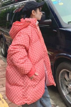 Y2K Grunge Checkered Puffer Jacket - Retro 90s Fashion, Summer & Party Outfits
