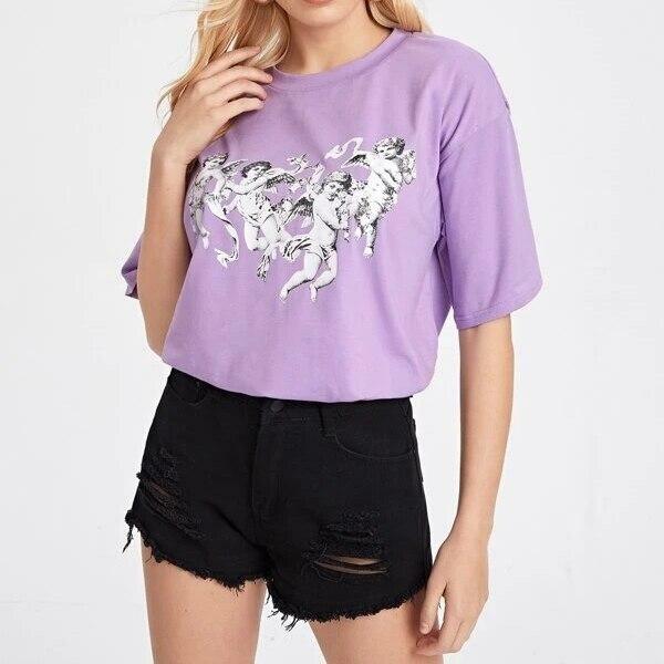 Y2K Grunge Cherub Shirt - 90s Fashion, Retro Summer Outfit, Pastel Goth, Y2K Club Style