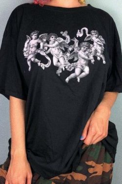 Y2K Grunge Cherub Shirt - 90s Fashion, Retro Summer Outfit, Pastel Goth, Y2K Club Style