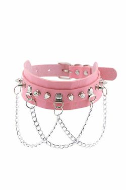 Y2K Grunge Choker Collar Metal Chains Pink - 90s Retro Summer Outfit Accessory