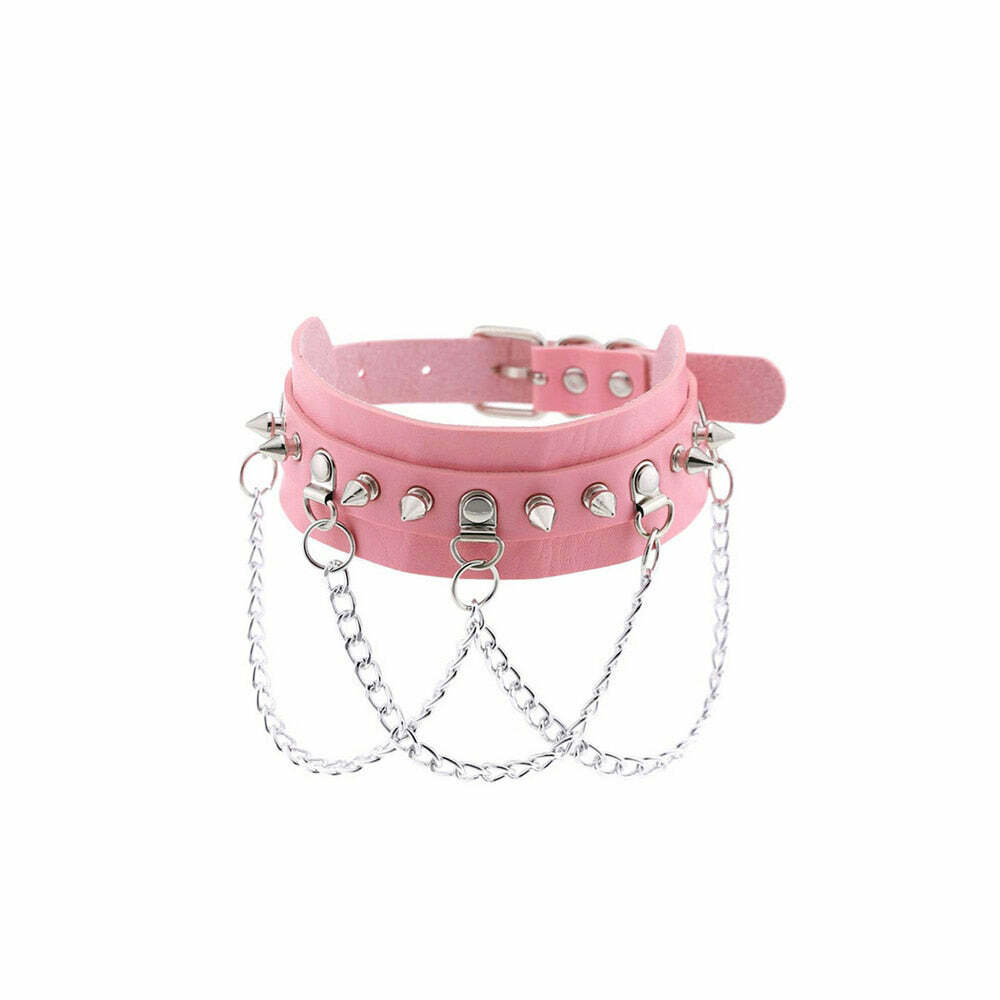 Y2K Grunge Choker Collar Metal Chains Pink - 90s Retro Summer Outfit Accessory