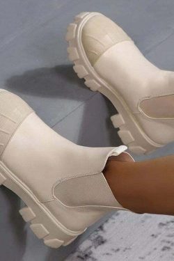 Y2K Grunge Chunky Chelsea Boots Beige - Retro 90s Fashion, Summer Outfits, and Pastel Goth Style