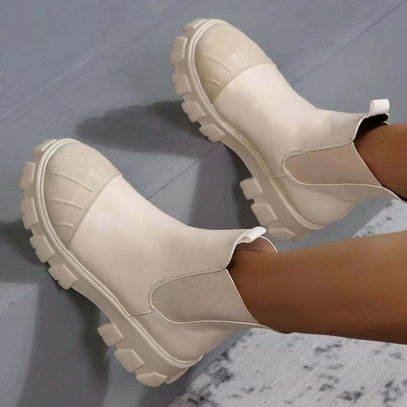 Y2K Grunge Chunky Chelsea Boots Beige - Retro 90s Fashion, Summer Outfits, and Pastel Goth Style