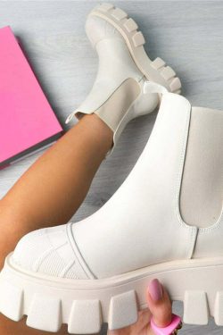 Y2K Grunge Chunky Chelsea Boots Beige - Retro 90s Fashion, Summer Outfits, and Pastel Goth Style