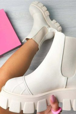 Y2K Grunge Chunky Chelsea Boots Beige - Retro 90s Fashion, Summer Outfits, and Pastel Goth Style
