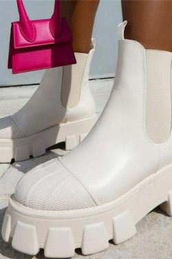 Y2K Grunge Chunky Chelsea Boots Beige - Retro 90s Fashion, Summer Outfits, and Pastel Goth Style