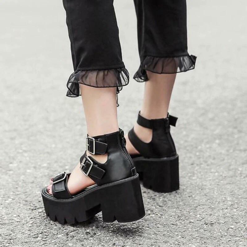Y2K Grunge Chunky High Heeled Sandals - Retro 90s Fashion, Summer Party, and Club Outfits