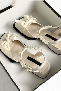 Y2K Grunge Chunky Sandals - Khaki Faux Leather with Fashion Nail Bead Bow Splicing