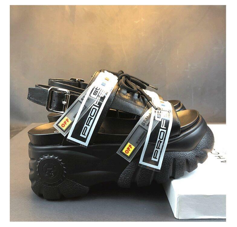 Y2K Grunge Chunky Wedged Sandals - Retro 90s Fashion, Summer Y2K Outfits, Pastel Goth Style