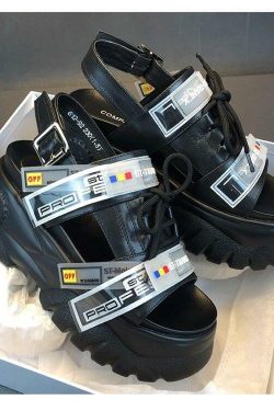 Y2K Grunge Chunky Wedged Sandals - Retro 90s Fashion, Summer Y2K Outfits, Pastel Goth Style