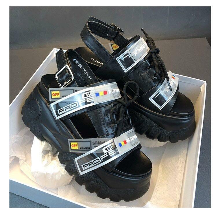 Y2K Grunge Chunky Wedged Sandals - Retro 90s Fashion, Summer Y2K Outfits, Pastel Goth Style