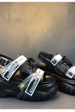 Y2K Grunge Chunky Wedged Sandals - Retro 90s Fashion, Summer Y2K Outfits, Pastel Goth Style