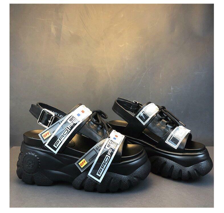 Y2K Grunge Chunky Wedged Sandals - Retro 90s Fashion, Summer Y2K Outfits, Pastel Goth Style