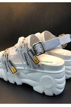 Y2K Grunge Chunky Wedged Sandals - Retro 90s Fashion, Summer Y2K Outfits, Pastel Goth Style