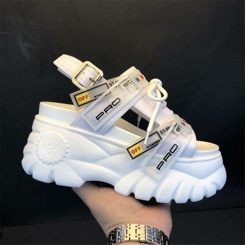 Y2K Grunge Chunky Wedged Sandals - Retro 90s Fashion, Summer Y2K Outfits, Pastel Goth Style