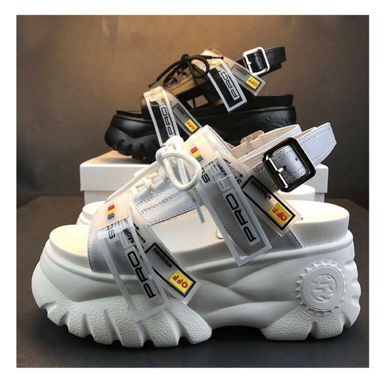 Y2K Grunge Chunky Wedged Sandals - Retro 90s Fashion, Summer Y2K Outfits, Pastel Goth Style