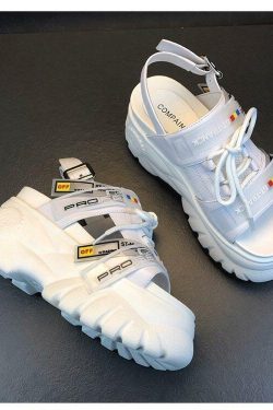 Y2K Grunge Chunky Wedged Sandals - Retro 90s Fashion, Summer Y2K Outfits, Pastel Goth Style