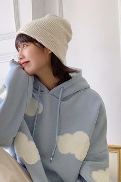Y2K Grunge Cloud Hoodie - Retro 90s Fashion, Summer Y2K Outfits, Pastel Goth, Y2K Club Style