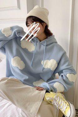 Y2K Grunge Cloud Hoodie - Retro 90s Fashion, Summer Y2K Outfits, Pastel Goth, Y2K Club Style