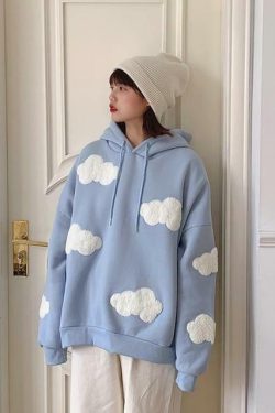 Y2K Grunge Cloud Hoodie - Retro 90s Fashion, Summer Y2K Outfits, Pastel Goth, Y2K Club Style