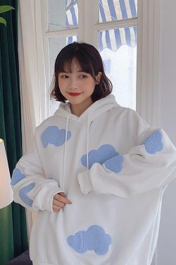 Y2K Grunge Cloud Hoodie - Retro 90s Fashion, Summer Y2K Outfits, Pastel Goth, Y2K Club Style