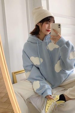 Y2K Grunge Cloud Hoodie - Retro 90s Fashion, Summer Y2K Outfits, Pastel Goth, Y2K Club Style