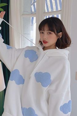 Y2K Grunge Cloud Hoodie - Retro 90s Fashion, Summer Y2K Outfits, Pastel Goth, Y2K Club Style