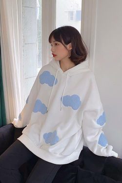 Y2K Grunge Cloud Hoodie - Retro 90s Fashion, Summer Y2K Outfits, Pastel Goth, Y2K Club Style
