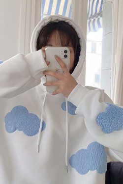 Y2K Grunge Cloud Hoodie - Retro 90s Fashion, Summer Y2K Outfits, Pastel Goth, Y2K Club Style