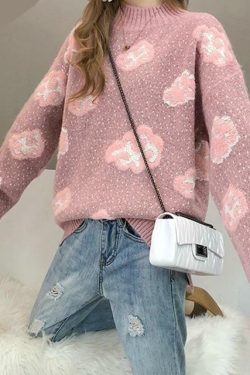 Y2K Grunge Cloud Sweater - Retro 90s Fashion, Summer Y2K Outfits, Pastel Goth Style