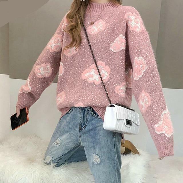 Y2K Grunge Cloud Sweater - Retro 90s Fashion, Summer Y2K Outfits, Pastel Goth Style