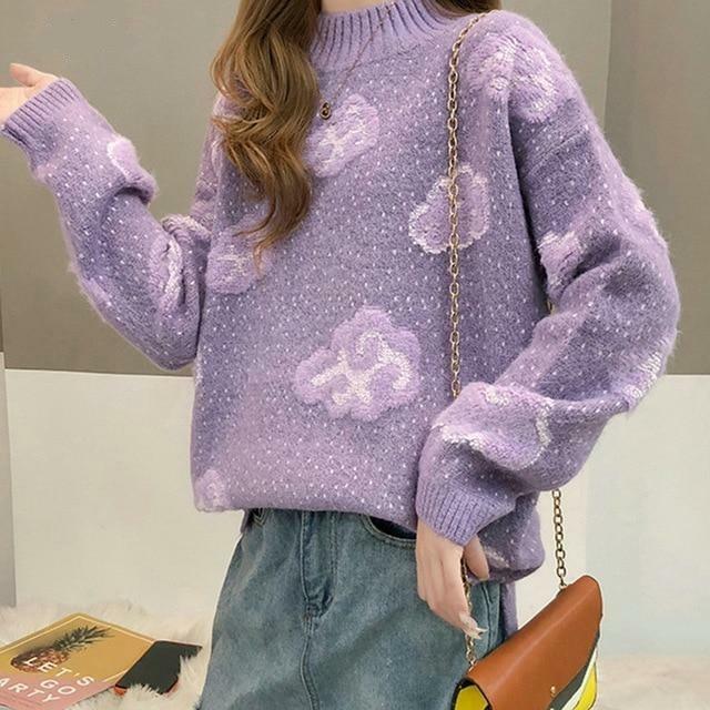 Y2K Grunge Cloud Sweater - Retro 90s Fashion, Summer Y2K Outfits, Pastel Goth Style