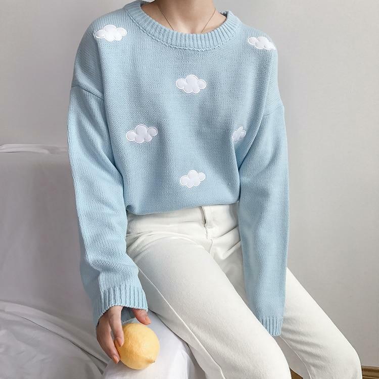 Y2K Grunge Cloud Sweater - Retro 90s Fashion, Summer Y2K Outfits, Pastel Goth Style