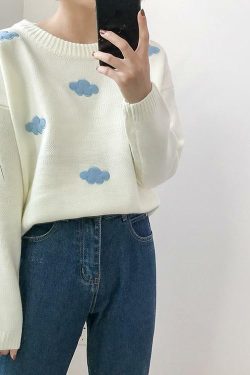 Y2K Grunge Cloud Sweater - Retro 90s Fashion, Summer Y2K Outfits, Pastel Goth Style