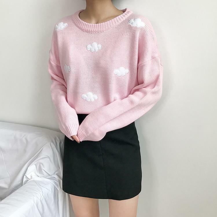 Y2K Grunge Cloud Sweater - Retro 90s Fashion, Summer Y2K Outfits, Pastel Goth Style