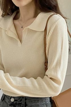 Y2K Grunge Collared Sweater - Retro 90s Fashion, Summer Y2K Outfits, Pastel Goth Style