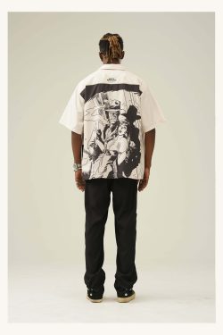 Y2K Grunge Comic Button-Up Shirt - Retro 90s Fashion, Summer Outfits, and Party Looks