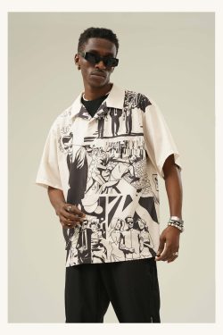 Y2K Grunge Comic Button-Up Shirt - Retro 90s Fashion, Summer Outfits, and Party Looks