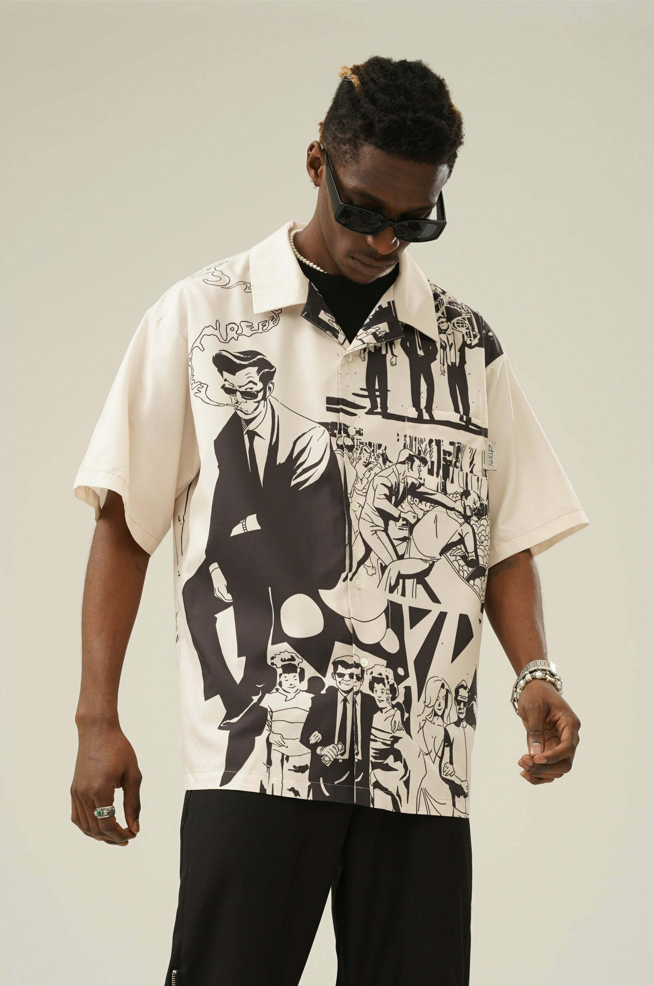 Y2K Grunge Comic Button-Up Shirt - Retro 90s Fashion, Summer Outfits, and Party Looks