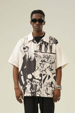 Y2K Grunge Comic Button-Up Shirt - Retro 90s Fashion, Summer Outfits, and Party Looks