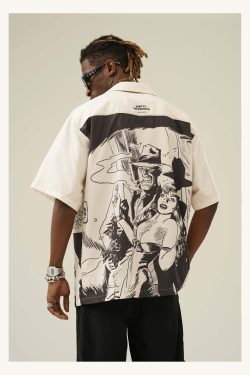 Y2K Grunge Comic Button-Up Shirt - Retro 90s Fashion, Summer Outfits, and Party Looks
