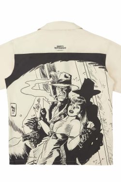 Y2K Grunge Comic Button-Up Shirt - Retro 90s Fashion, Summer Outfits, and Party Looks