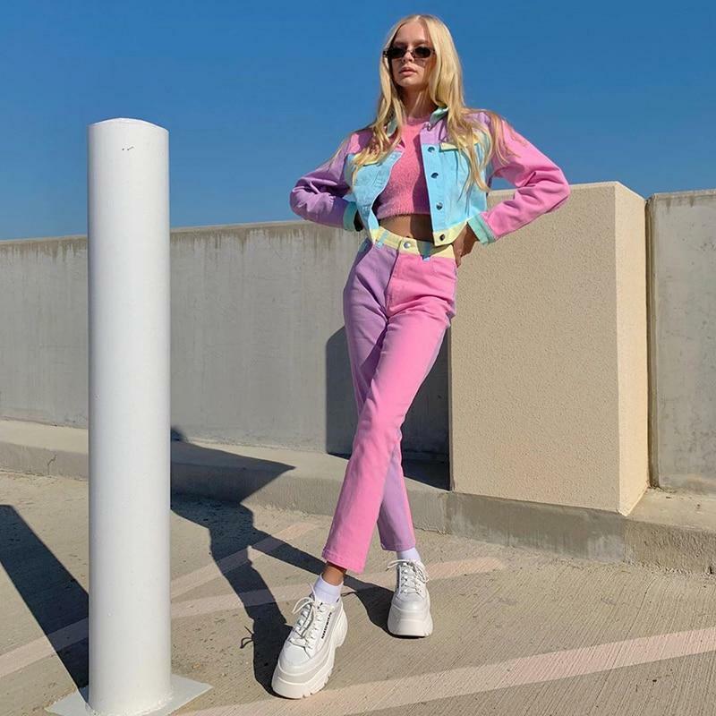 Y2K Grunge Contrast Pants - 90s Retro Summer Outfit, Y2K Club & Party Fashion for Women