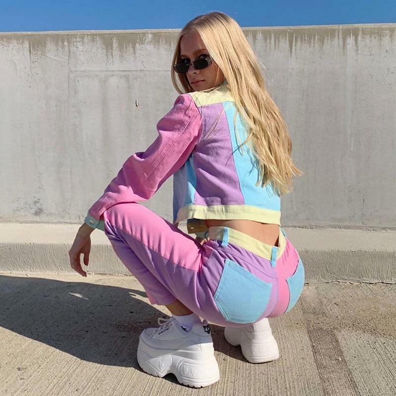 Y2K Grunge Contrast Pants - 90s Retro Summer Outfit, Y2K Club & Party Fashion for Women