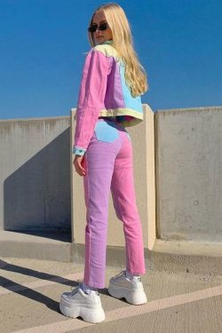 Y2K Grunge Contrast Pants - 90s Retro Summer Outfit, Y2K Club & Party Fashion for Women