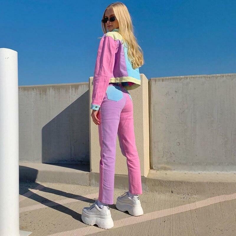 Y2K Grunge Contrast Pants - 90s Retro Summer Outfit, Y2K Club & Party Fashion for Women