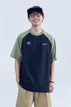 Y2K Grunge Contrast Sleeve Tee - Retro 90s Fashion, Summer Outfits, and Pastel Goth Style