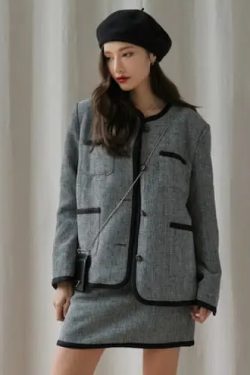 Y2K Grunge Contrast Trim Tweed Mini Skirt - Retro 90s Summer Outfit, Pastel Goth Style